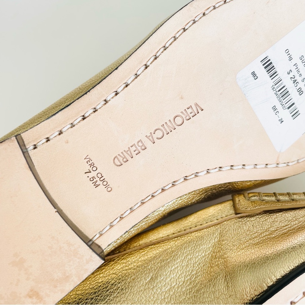 Veronica Beard SIZE 7.5 Penny metallic leather gold loafers - Picture 7 of 7